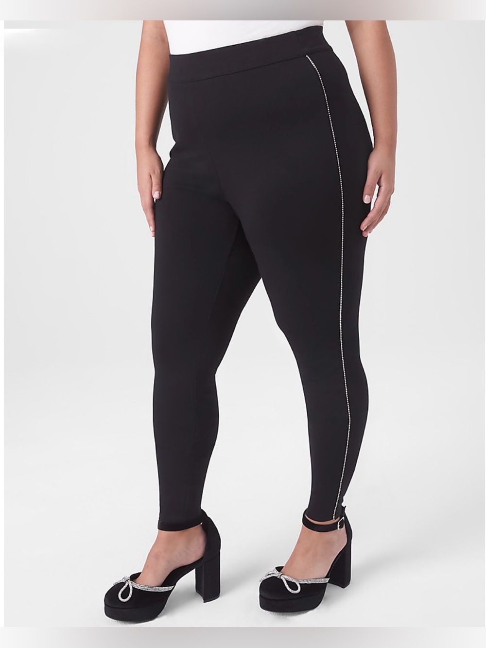 Lane Bryant Black Leggings with Side Rhinestone Trim